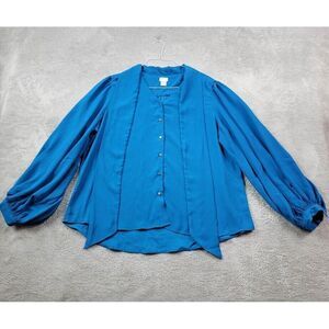 Chicos Blouse Womens XL Blue Bow Crepe Aurora Secretary Office Career